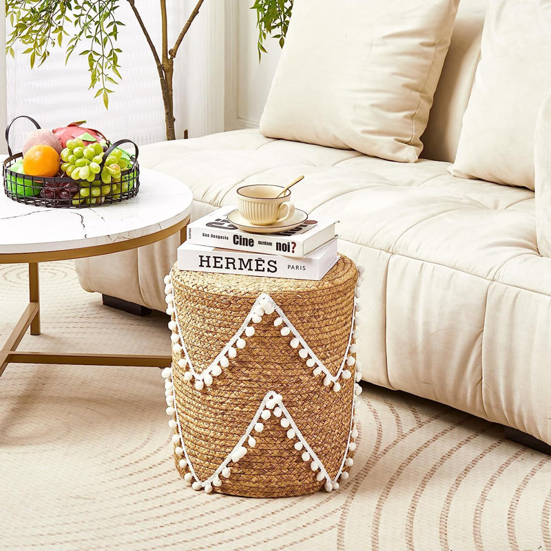 Ottomans Pouf, Natural Water Hyacinth Braided Outdoor Footrest,Handmade Pouffe