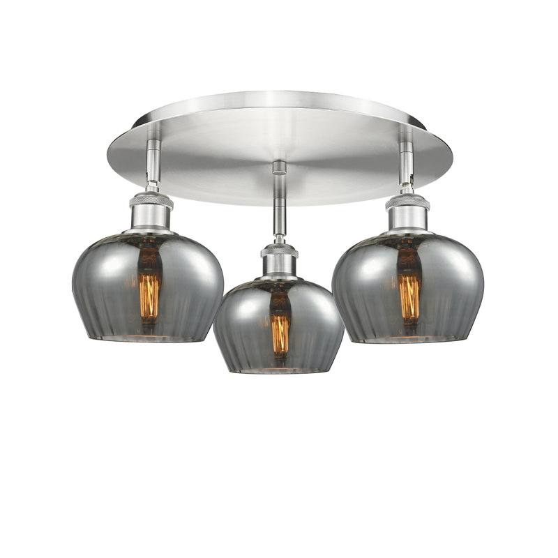Bergeman Glass Flush Mount, Plated Smoke, Satin Nickel