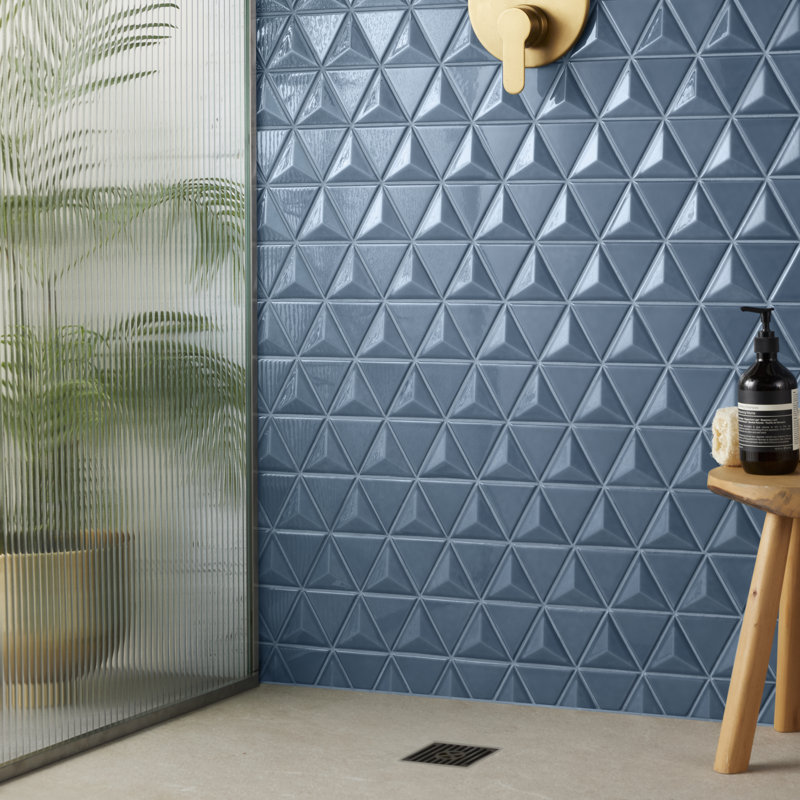Overlay Triangle 11.02 In. X 12.55 In. Glossy Ceramic Mosaic Wall Tile (11 Sq. Ft. / Case), Coastal Blue