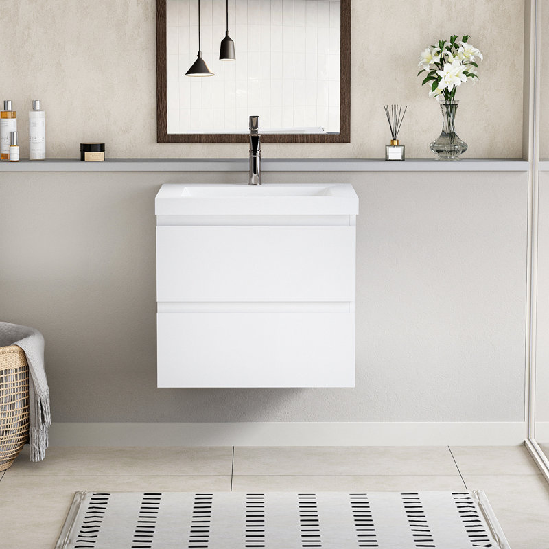 Meuble-lavabo flottant avec lavabo et meuble-lavabo, Blanc