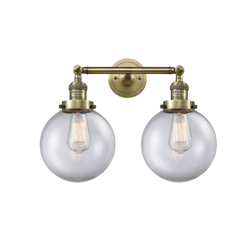 Clementina 2 - Light Dimmable Vanity Light, Clear, 6 Watt Vinage LED Bulb, Antique Brass