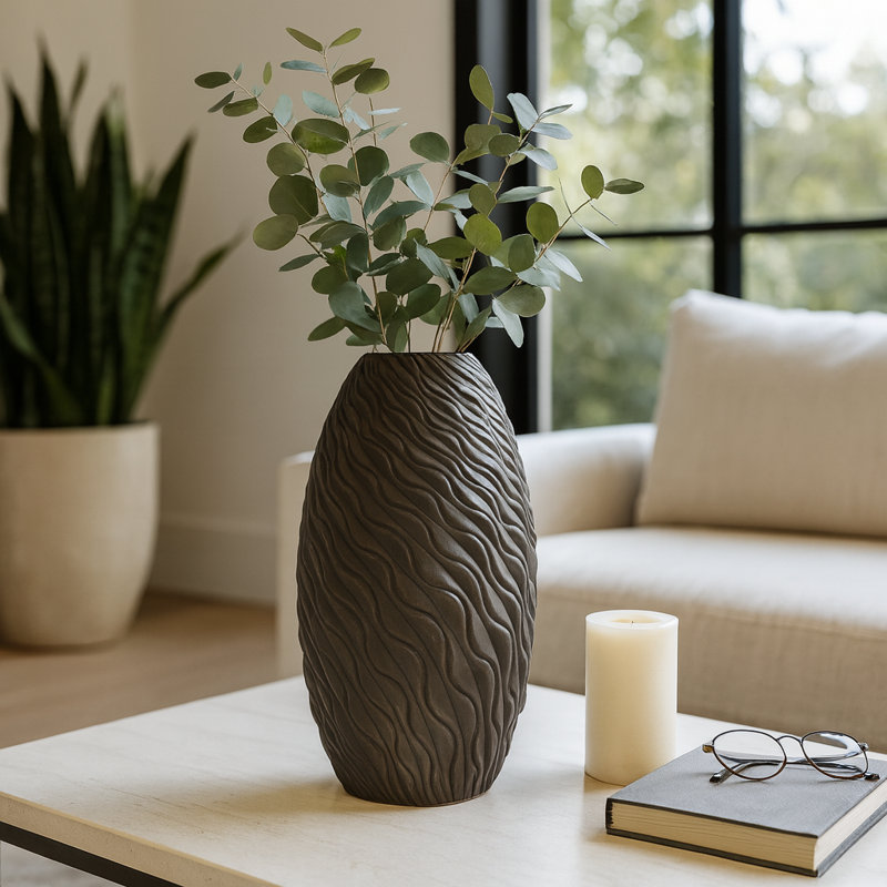 Vase de table en céramique Leika, Hauteur totale - 19 po 