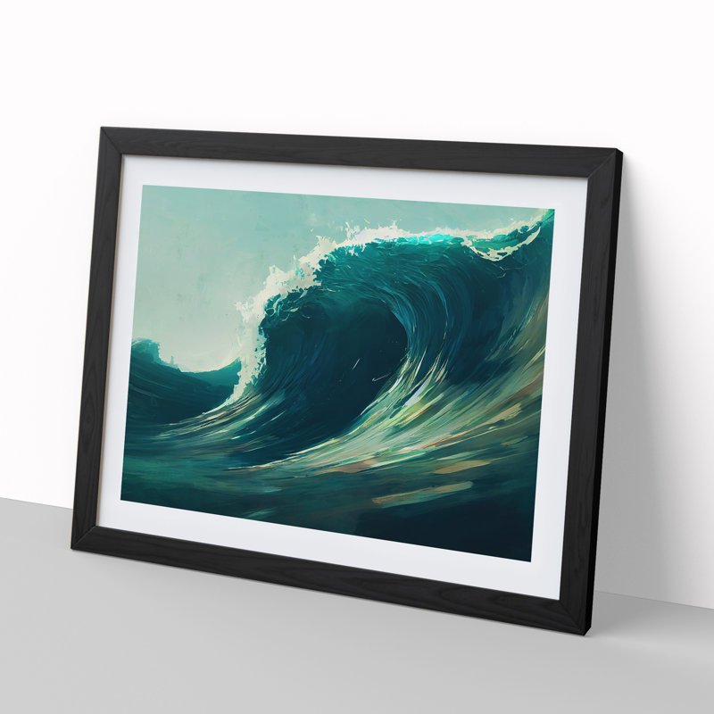 XH1022-2963X Edgy Ocean Wave - Single Picture Frame Print, 46cm H x 64cm W x 2cm D, Black Framed
