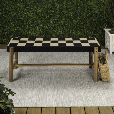 Denis 48" 2-Seat Backless 700-Lbs Support Acacia Wood Outdoor Bench With Checkerboard Woven Rope Seat by Ebern Designs