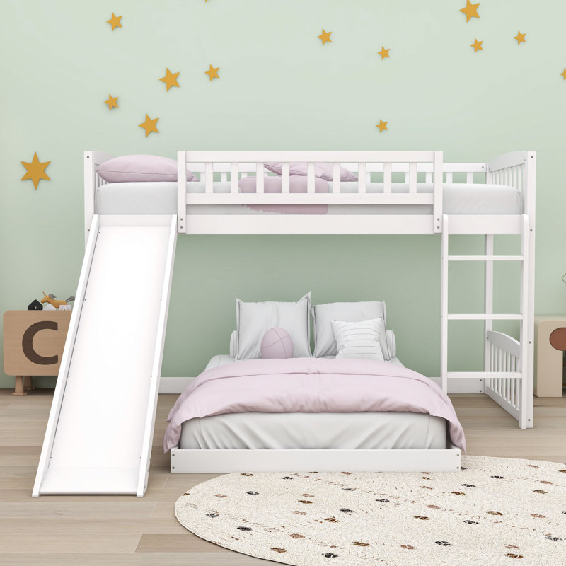 Twin Over Twin L-Shaped Bunk Beds With Slide, White