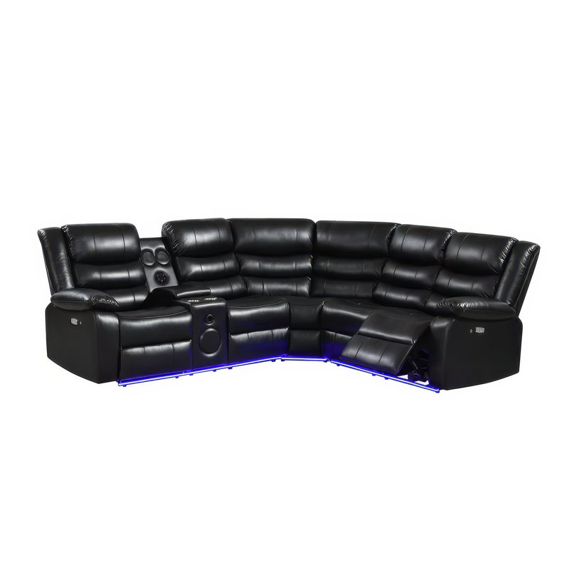Canapé modulaire inclinable Sonico, Cuir noir