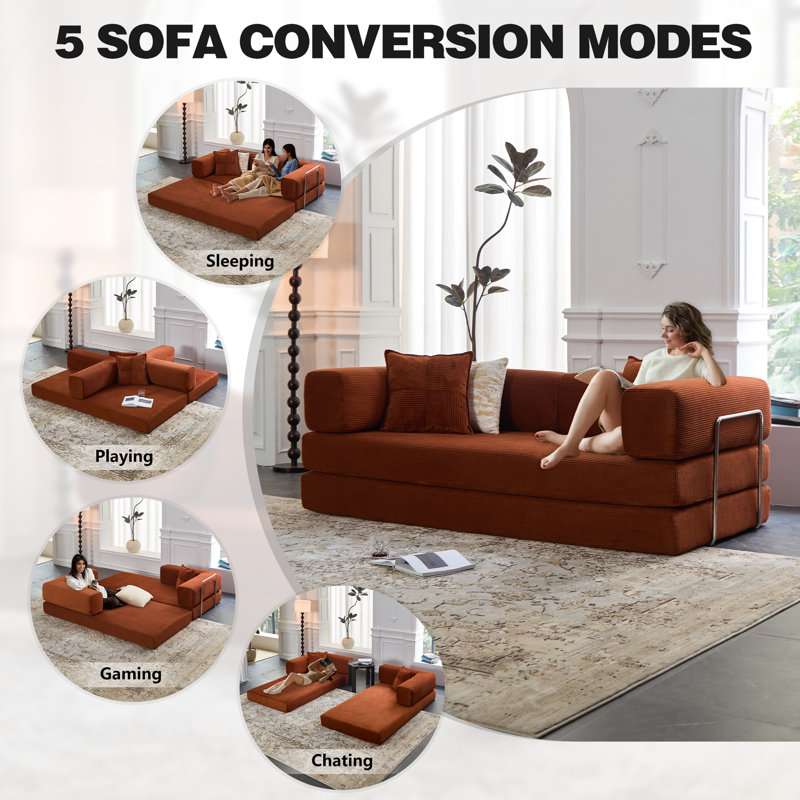 Kaveri Convertible Sofa Bed - Foldable Floor Couch with Teddy Foam - Modular Sectional for Living Room, Bedroom, Studio - Compression Sofa in Box