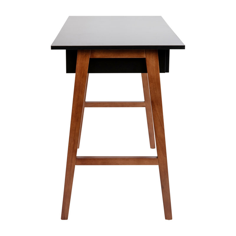 Black and Walnut Wood Writing Desk with Storage Drawer