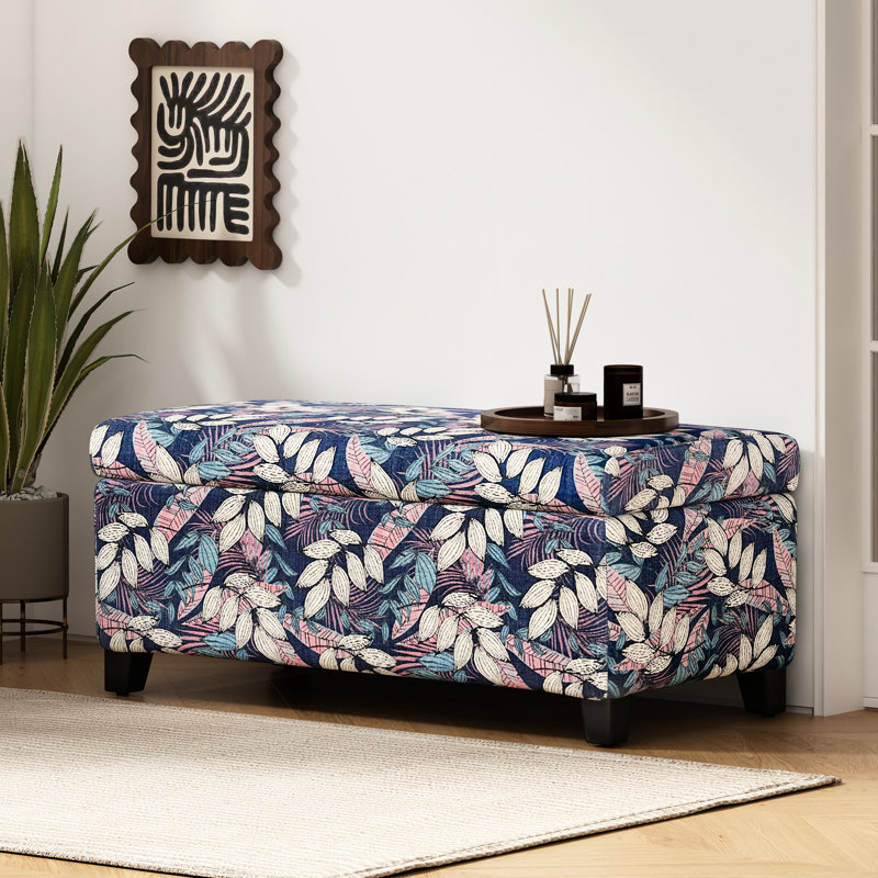 Multifonctionnel luxueux, tissu floral, charnières souples, rangement caché, magazines, télécommandes, chambre à coucher, confortable, rangement à fermeture en douceur multifonctionnel, bureau, compartiment, couvertures, bois massif