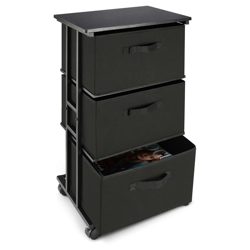 Commode 3 tiroirs en tissu, rangement vertical pour chambre à coucher ou placard, noir