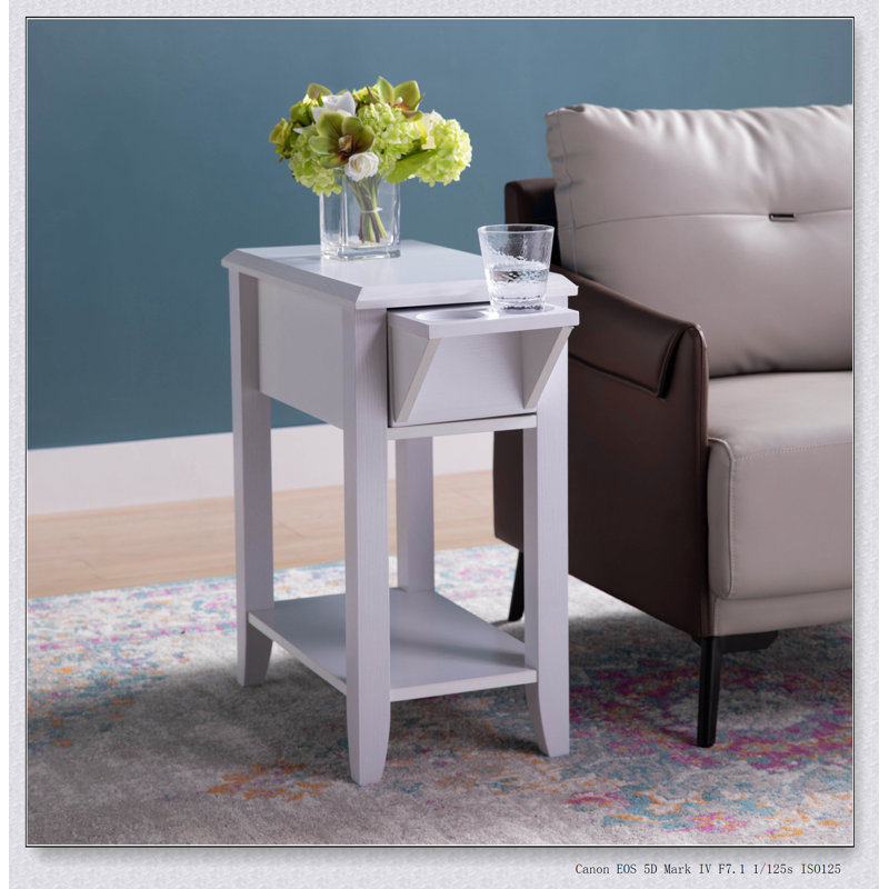Table d'appoint blanche moderne avec deux porte-gobelets, table d'appoint