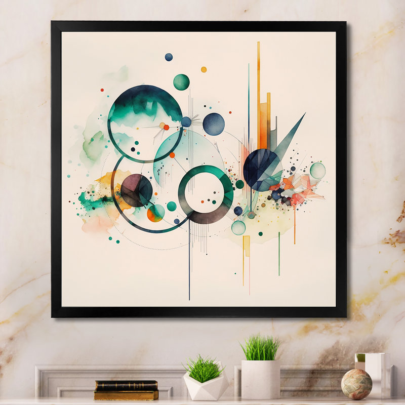 Art géométrique aquarelle multicolore VI - peinture sur toile, Impression noire sur toile encadrée