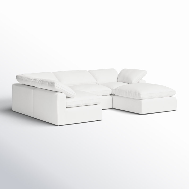 Cape 5 - Piece Modular Upholstered Reversible Chaise U-Sectional, Cotton White Fabric