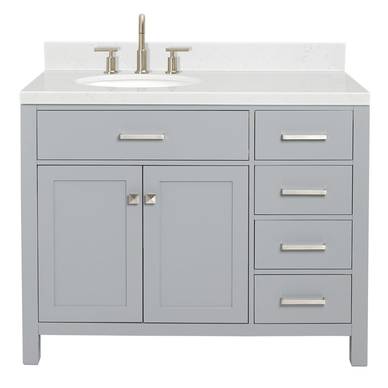 5_ARIEL Bristol 36 Single Sink Bathroom Vanity with Carrara White Quartz, 42" , Gray, Oval