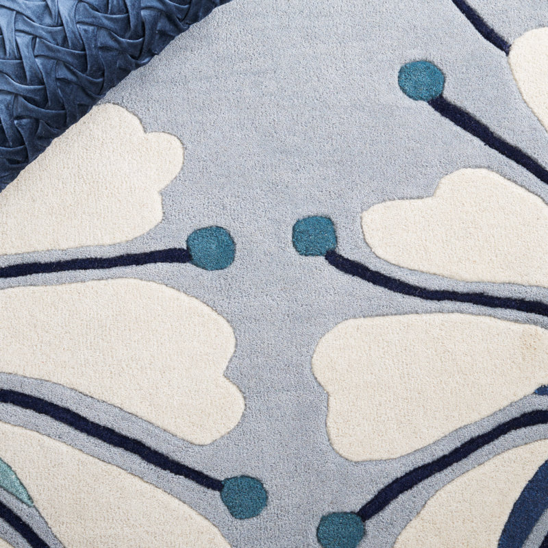 Tapis bleu / ivoire en laine / coton touffeté à la main Soho, Rectangle 7 pi 6 po x 9 pi 6 po