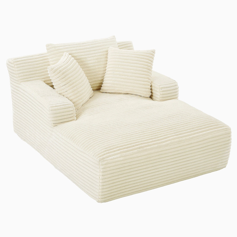 Chaise longue rembourrée en velours côtelé, White Corduroy