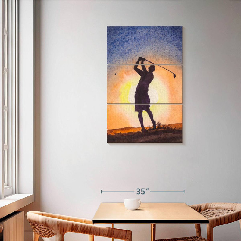 Golfeur au coucher du soleil, H 57 po x l 36 po