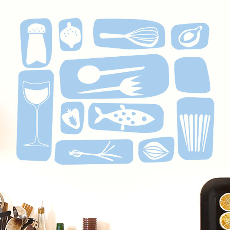 Kitchen Symbols Wall Sticker, Medium, Light Blue