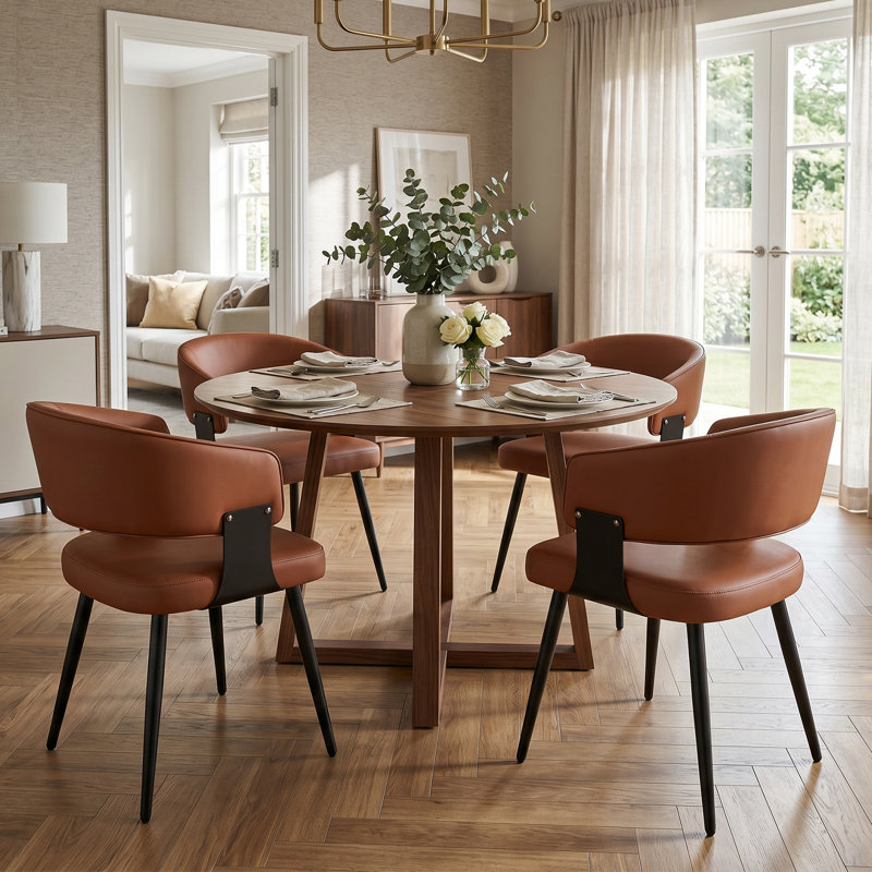Modern Faux Leather Waterproof Upholstered Dining Chairs Set of 6 with Metal Legs, Mid-Century Kitchen Side Chairs, 6, Brown