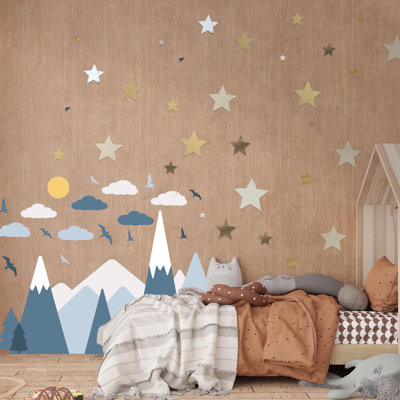 Adhésif décoratif montagnes avec étoiles