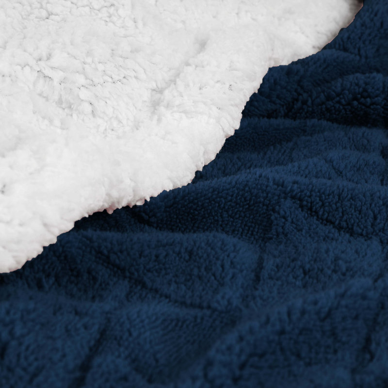 Superior Jacquard Lattice Fleece Plush Sherpa Reversible Blanket Medium Weight Fluffy Bedding, Navy Blue, Twin