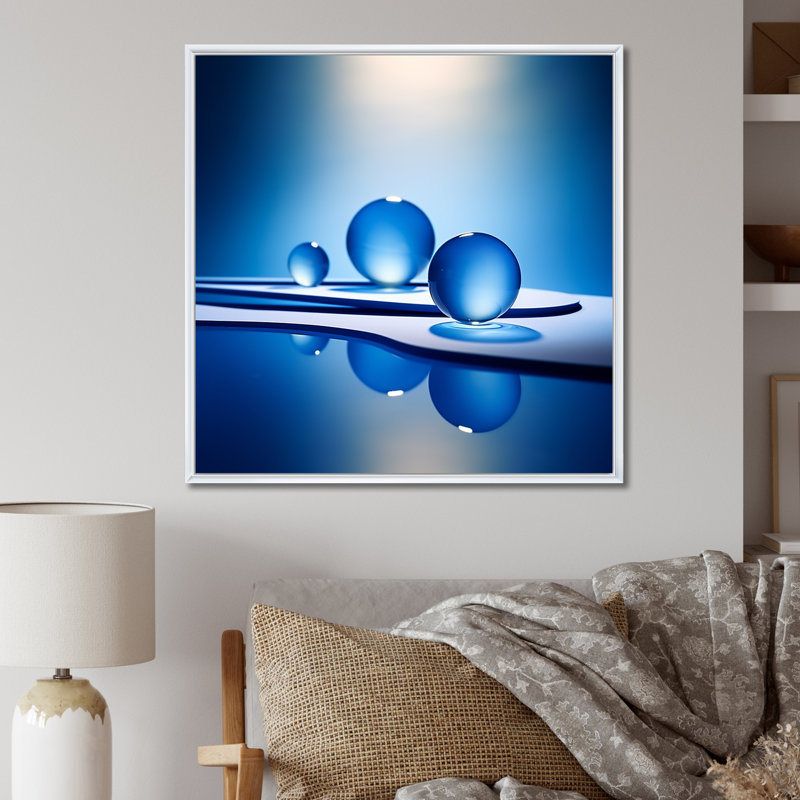 Serenity Sapphire Circular Spheres I - Modern Geometric Wall Art Prints, White Floater Framed, 24" H x 24" W x 1" D