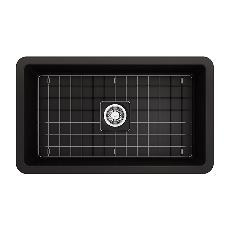 Évier de cuisine de ferme avec accessoires L 32 po x l 19 po, Noir mat