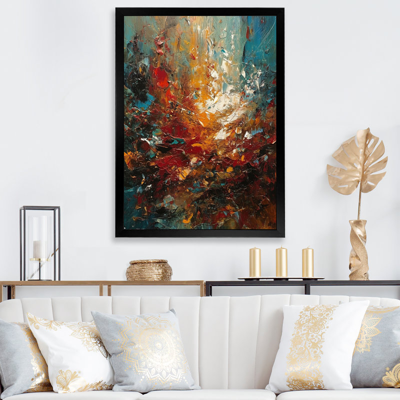 Automne, bonheur, après-midi, abstrait, orange rouge, reproduction sur toile, H 44 po x l 34 po x P 1,5 po, Cadre simple noir