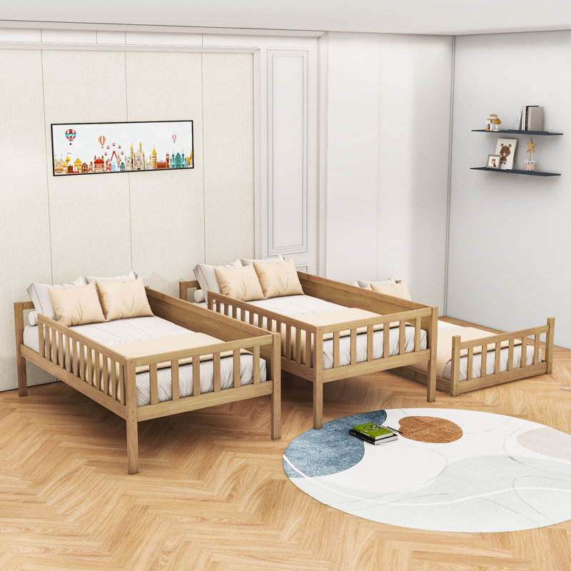 Lexum Twin Size Modern Bunk Bed With Detachable Feature And Rubber Wood, White Oak