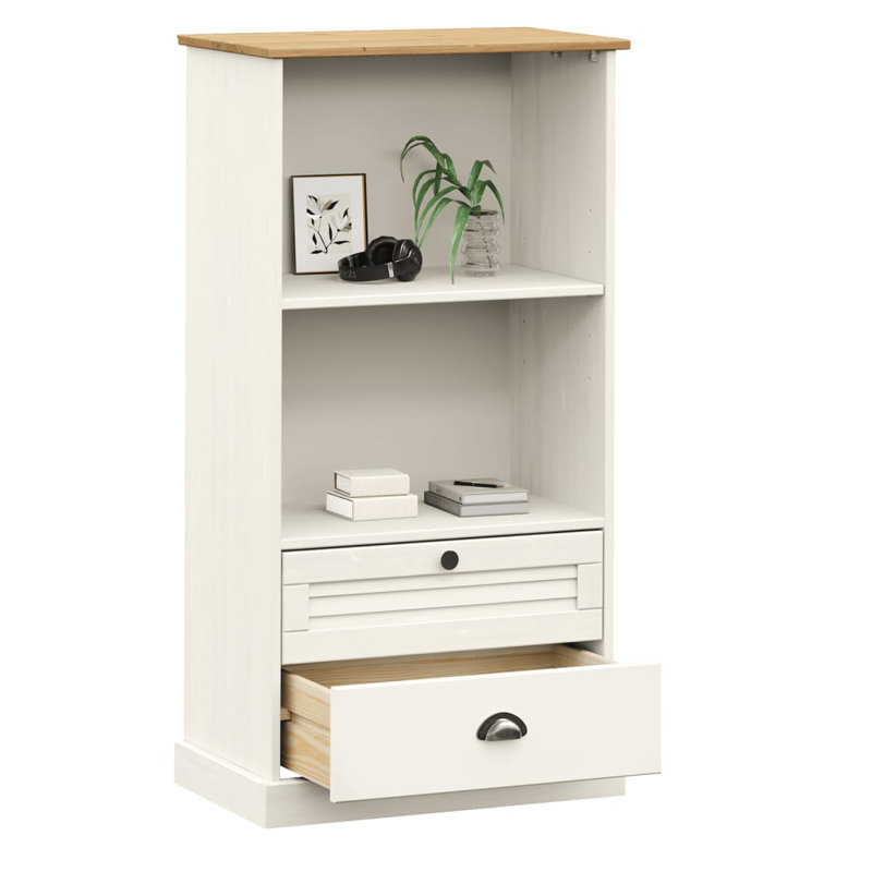 Vidaxl Bookcase VIGO 23.6"X13.8"X45.1" Solid Wood Pine, White/Brown