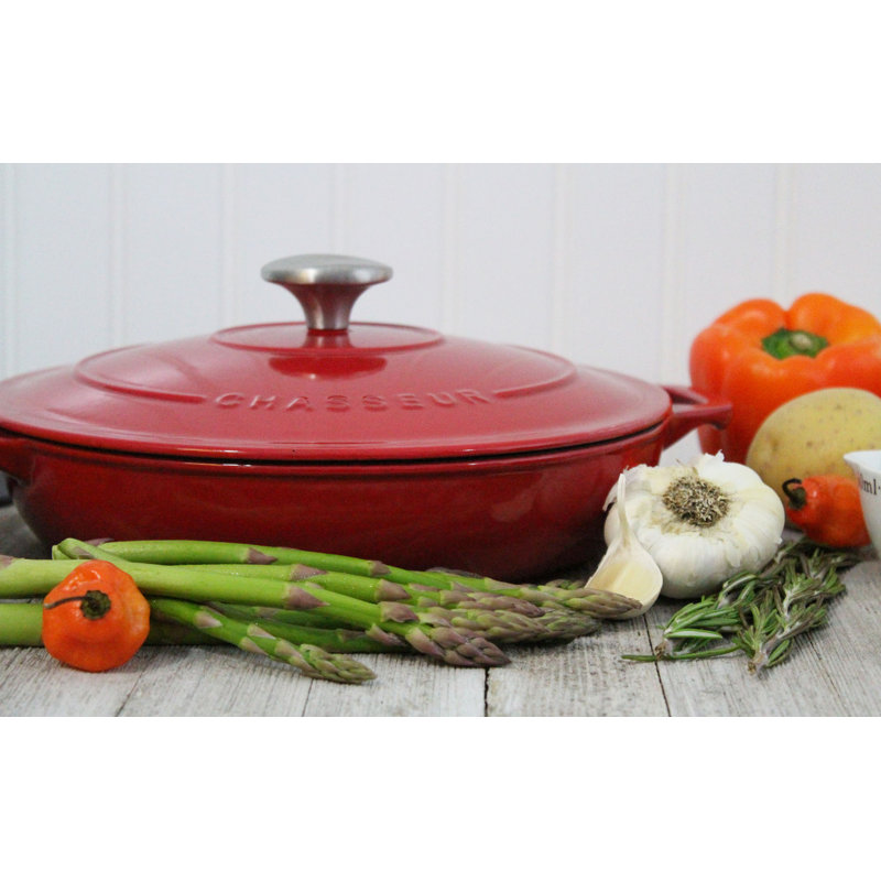 Red Enameled Cast Iron 2.6 Quart Oval Braiser with Lid