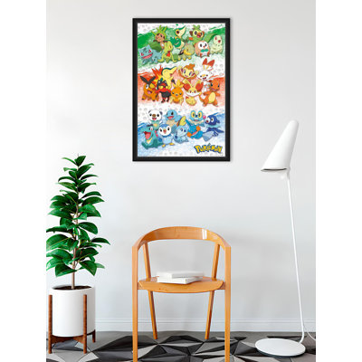 BUY ART FOR LESS Officially Licensed Pokemon - First Partners - Framed Art Poster - 24 x 36 Inch - Sturdy Engineered Wood Frame with Plexi Glass - Ready to Hang