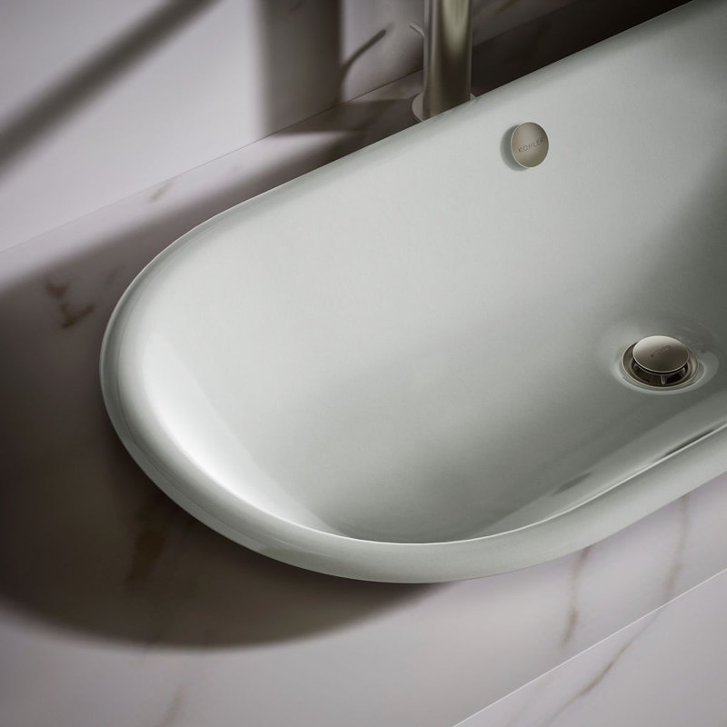 Iron Plains® Metal Oval Dual Mount Bathroom Sink with Overflow, Sea Salt