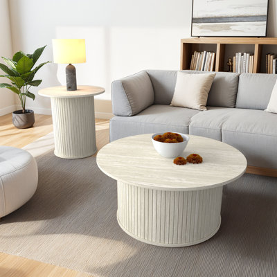 Aurel Fluted 2 Piece Living Room Round Coffee Table & End Table (Set)