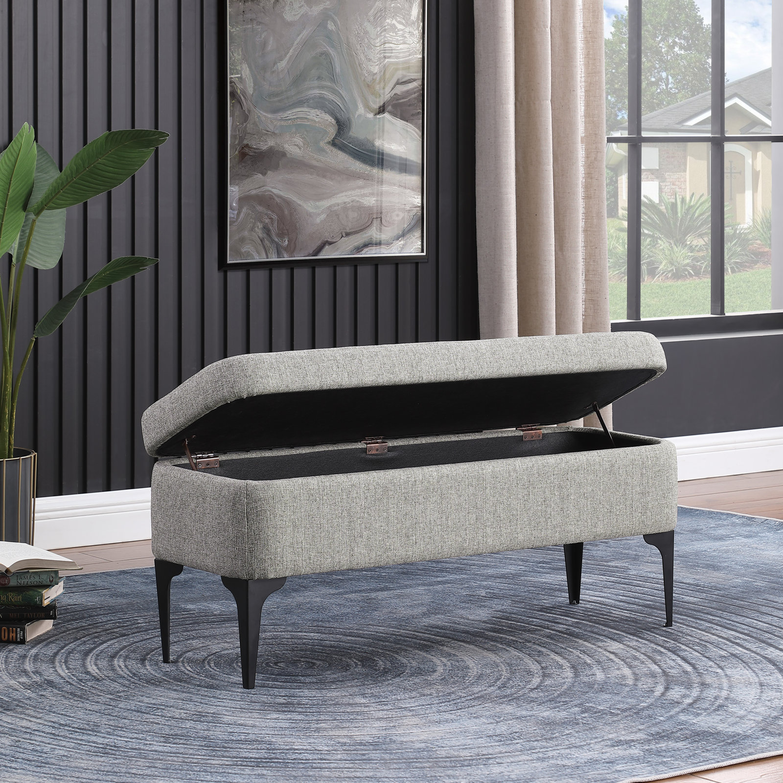 Ameelya 42" Velvet Bedroom Bench, Sustainable Gray Woven