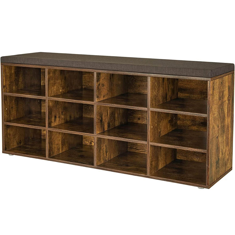 Shoe Bench, Storage Bench With Padded Seat, With Cushion, 12 Compartments