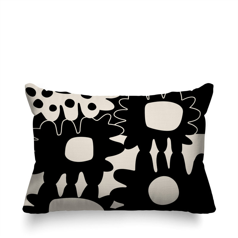 Coussin rectangulaire intérieur / extérieur Dunn, Noir / blanc cassé, H 14 po x l 20 po