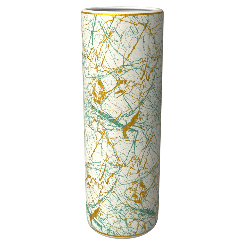 24" Abstract Green & Gold Umbrella Stand, Green/Gold