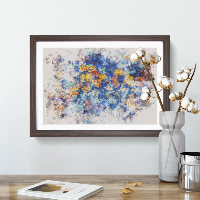 Multi Coloured Autumn Leaves - Picture Frame Painting Print, 40cm H x 60cm W x 2cm D, Walnut Framed