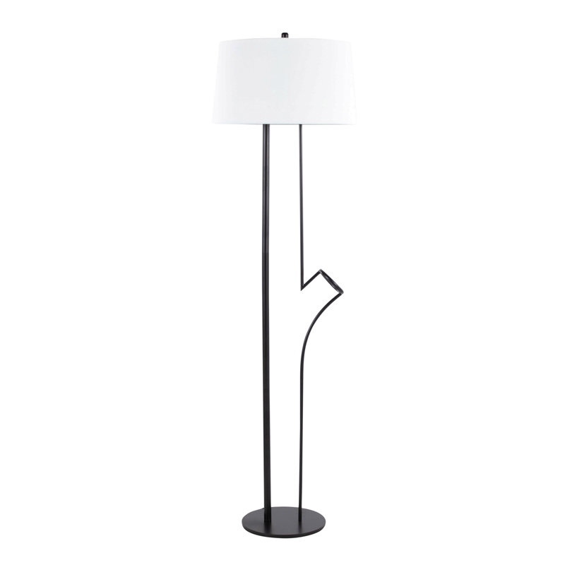 Shadow Contemporary Floor Lamp In Black Steel With White Linen Shade