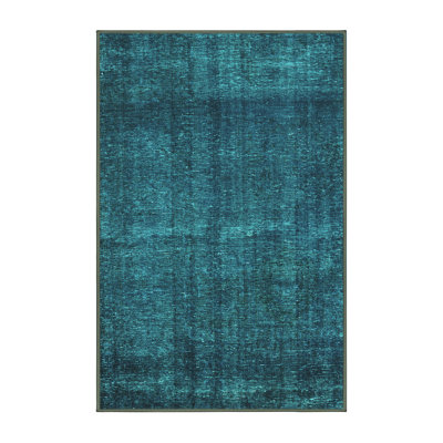 Tapis en laine / polyester tissé à la machine Danne - bleu sarcelle / bleu marine