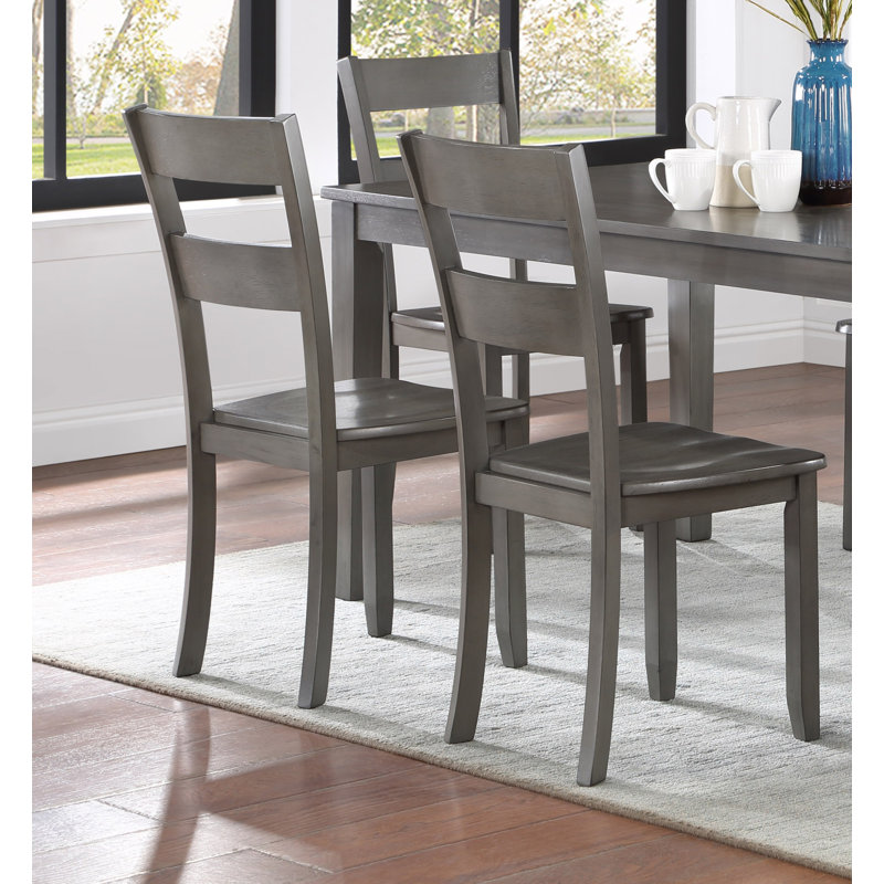 Transitional 7Pc Dining Set Rectangular Table Wood Base Ladder Back Chairs Grey Finish Wooden Dining Room Furniture