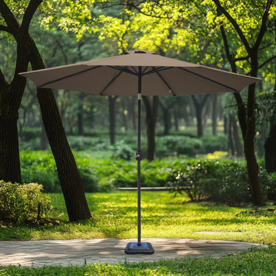 2.7M Garden Parasol Outdoor Patio Tilting Umbrella Crank Handle with Base
