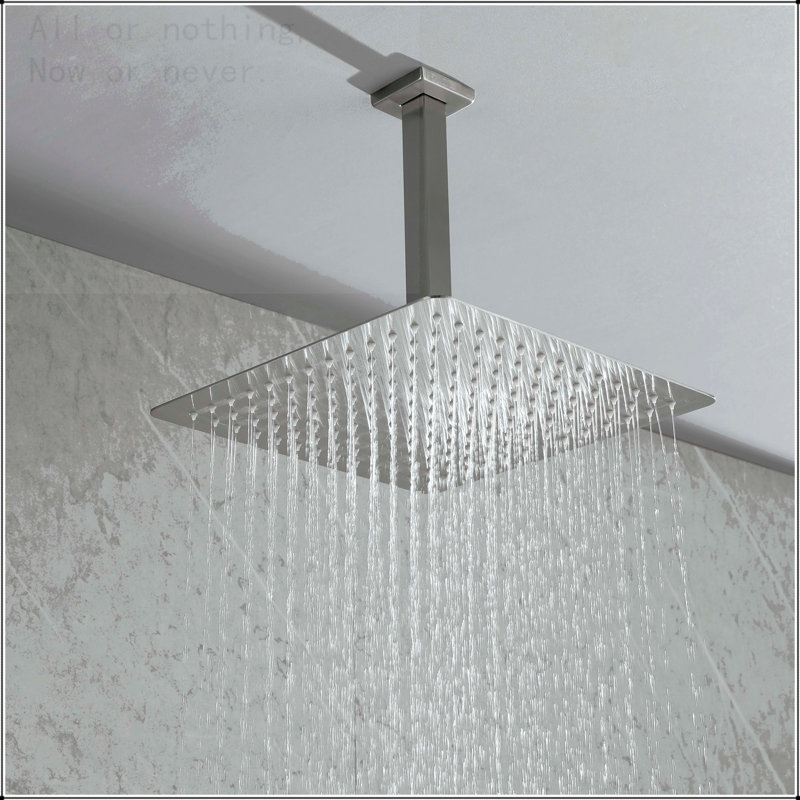 16" High Pressure Rain Shower Head, -Thin Showerhead 304 Stainless Steel Waterfall Shower with Self-Clean Nozzles,  Body Covering