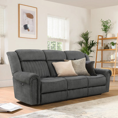 Cappella 89" Traditional Textured Microfiber Double Reclining Sofa with Elegant Nailhead Trim, Available in Manual or Power Motion