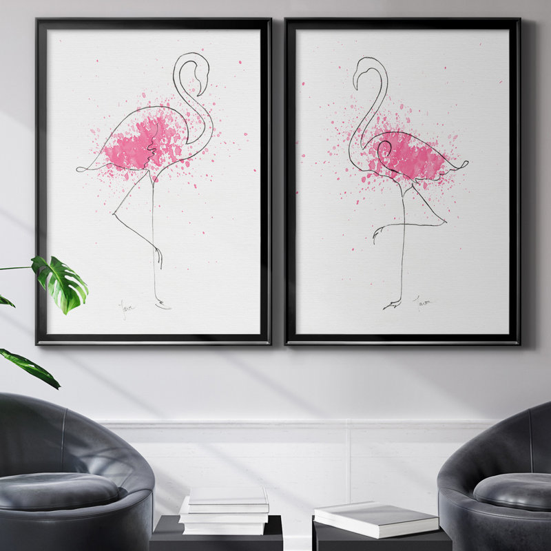 " Flamingo Splash I " 2 - Pieces, No Mat, Black Framed Canvas, 42.5" H x 30.5" W x 1" D