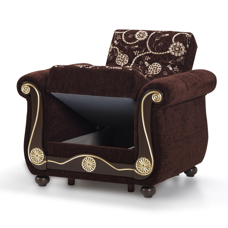 Brown Chenille Convertible Sleeper Arm Chair with Storage