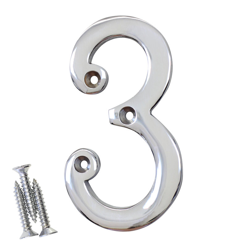 Numéro de maison 4 po, Chrome poli, 3