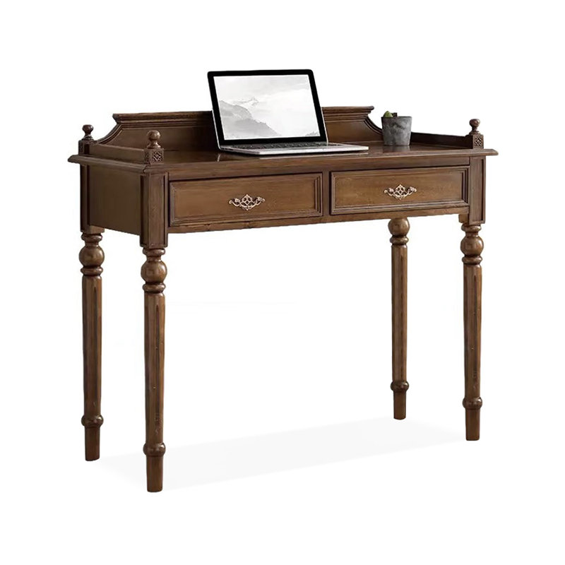 Bureau d'écriture rectangulaire en bois massif avec tiroirs Nut-brown, 33.46" H x 47.24" W x 17.72" D