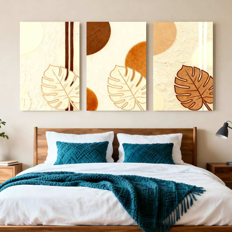 "Tropical Monstera", art abstrait sur toile, motif bohème (ensemble de 3), H 36 po x l 72 po